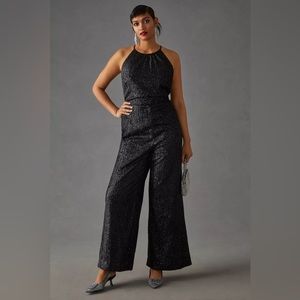 Anthropologie Black Sparkle Halter Jumpsuit